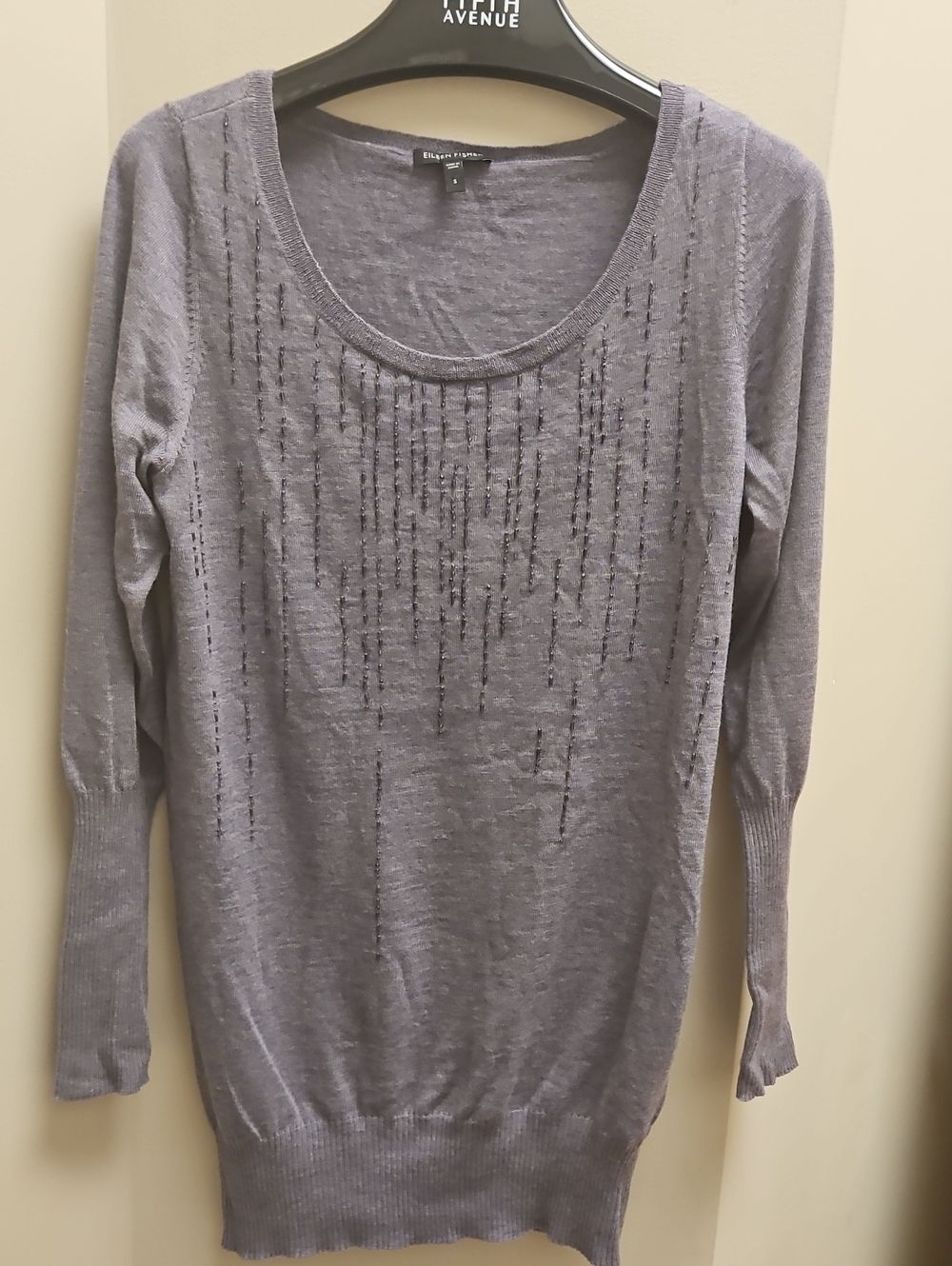 Eileen Fisher Soft Lavender Long Sweater with Beading